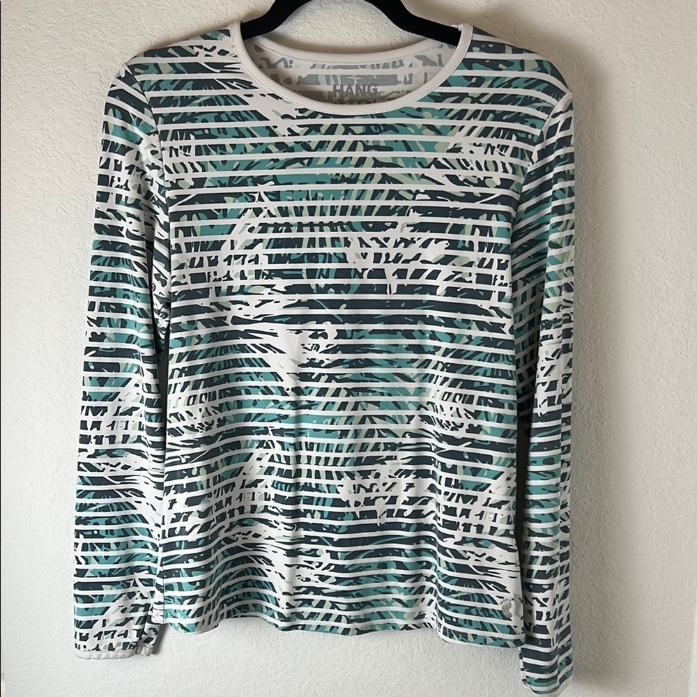 Hang Ten Boxy Green and White Long Sleeve Sweatshirtwith palm leaves size med​
